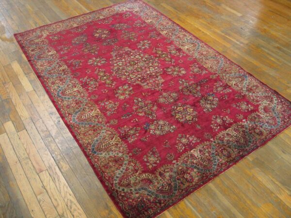1900s fuchsia red antique formal persian kashan carpet 4'6"x6'10" silk carpet 4 1900s fuchsia red antique formal persian kashan carpet 4'6"x6'10" silk carpet - detail view 3