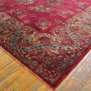 1900s Fuchsia Red Antique Formal Persian Kashan Carpet 4'6"x6'10" Silk Carpet - detail view 4