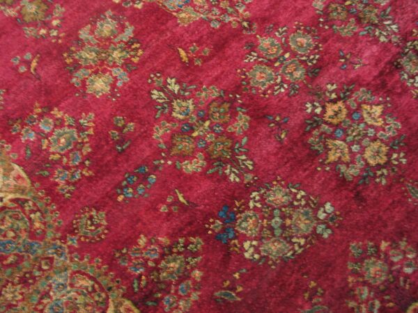 1900s fuchsia red antique formal persian kashan carpet 4'6"x6'10" silk carpet 6 1900s fuchsia red antique formal persian kashan carpet 4'6"x6'10" silk carpet - detail view 5