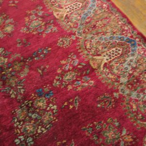 1900s Fuchsia Red Antique Formal Persian Kashan Carpet 4'6"x6'10" Silk Carpet - detail view 7