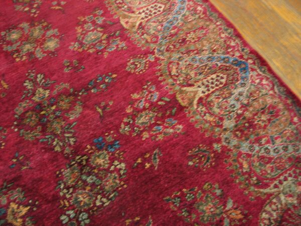 1900s fuchsia red antique formal persian kashan carpet 4'6"x6'10" silk carpet 8 1900s fuchsia red antique formal persian kashan carpet 4'6"x6'10" silk carpet - detail view 7