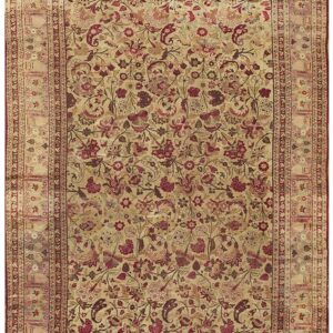 1900s Green Classic Antique Intricate Floral Handknotted Wool Mashad Carpet Rug