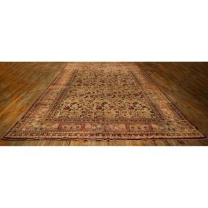 1900s Green Classic Antique Intricate Floral Handknotted Wool Mashad Carpet Rug - detail view 1