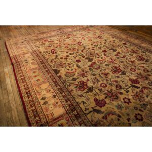 1900s Green Classic Antique Intricate Floral Handknotted Wool Mashad Carpet Rug - detail view 4