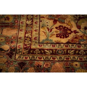 1900s Green Classic Antique Intricate Floral Handknotted Wool Mashad Carpet Rug - detail view 5