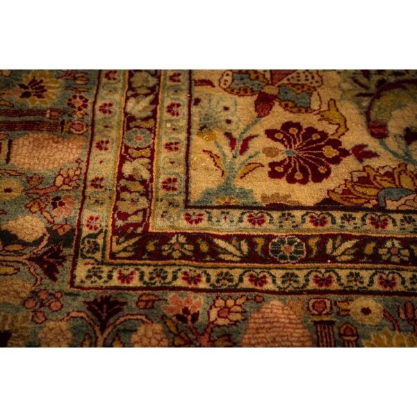 1900s green classic antique intricate floral handknotted wool mashad carpet rug 6 1900s green classic antique intricate floral handknotted wool mashad carpet rug - detail view 5