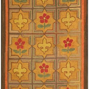 1900s Multicolor 5Star Antique American Hooked Rug Hand-Woven Wool 2'2" x 4'8"