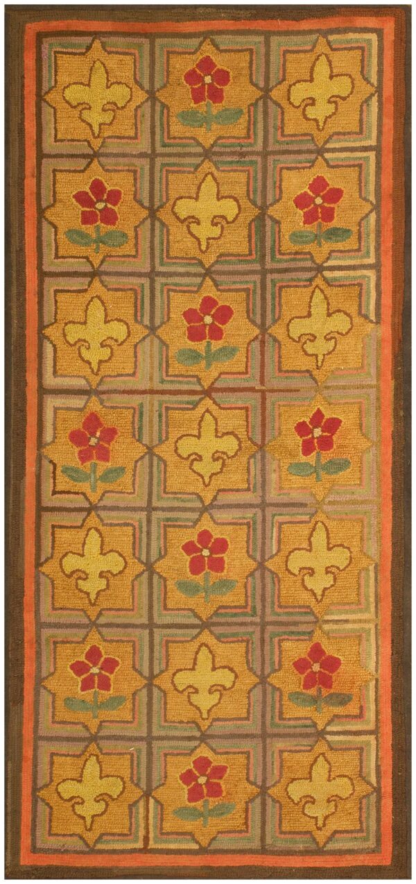 1900s multicolor 5star antique american hooked rug hand-woven wool 2'2" x 4'8" 1 1900s multicolor 5star antique american hooked rug hand-woven wool 2'2" x 4'8"