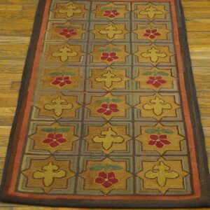 1900s Multicolor 5Star Antique American Hooked Rug Hand-Woven Wool 2'2" x 4'8" - detail view 1