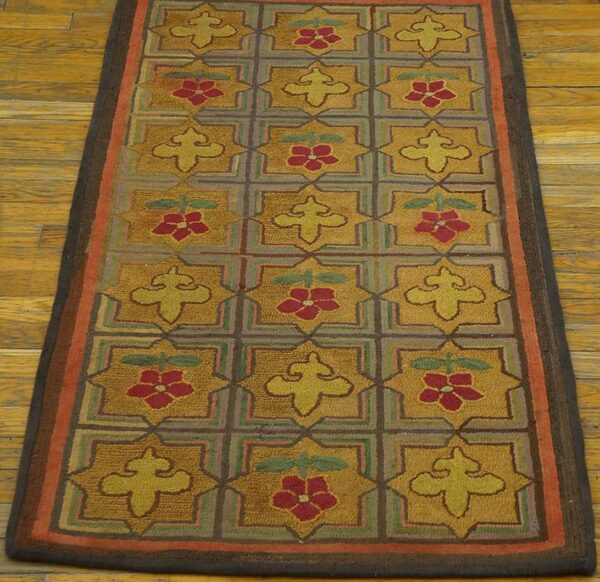 1900s multicolor 5star antique american hooked rug hand-woven wool 2'2" x 4'8" 2 1900s multicolor 5star antique american hooked rug hand-woven wool 2'2" x 4'8" - detail view 1
