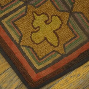1900s Multicolor 5Star Antique American Hooked Rug Hand-Woven Wool 2'2" x 4'8" - detail view 2