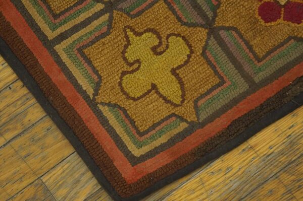 1900s multicolor 5star antique american hooked rug hand-woven wool 2'2" x 4'8" 3 1900s multicolor 5star antique american hooked rug hand-woven wool 2'2" x 4'8" - detail view 2