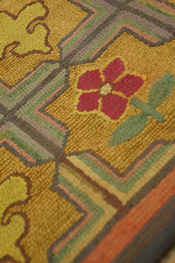 1900s multicolor 5star antique american hooked rug hand-woven wool 2'2" x 4'8" 4 1900s multicolor 5star antique american hooked rug hand-woven wool 2'2" x 4'8" - detail view 3