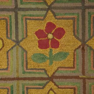 1900s Multicolor 5Star Antique American Hooked Rug Hand-Woven Wool 2'2" x 4'8" - detail view 4