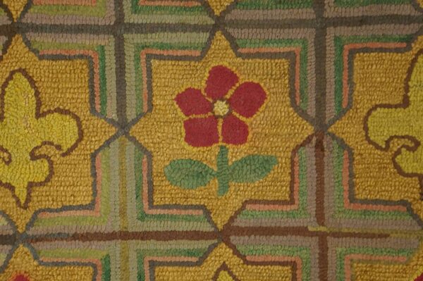 1900s multicolor 5star antique american hooked rug hand-woven wool 2'2" x 4'8" 5 1900s multicolor 5star antique american hooked rug hand-woven wool 2'2" x 4'8" - detail view 4