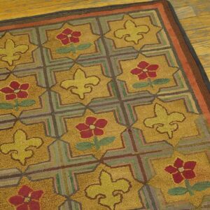 1900s Multicolor 5Star Antique American Hooked Rug Hand-Woven Wool 2'2" x 4'8" - detail view 5