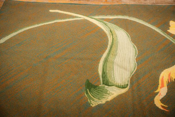1900s olive green ground floral antique european needlepoint handmade wool rug 3 1900s olive green ground floral antique european needlepoint handmade wool rug - detail view 2
