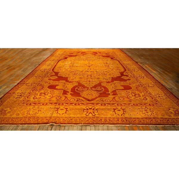 1900s red medallion traditional antique indian agra knotted wool gallery rug - detail view 1