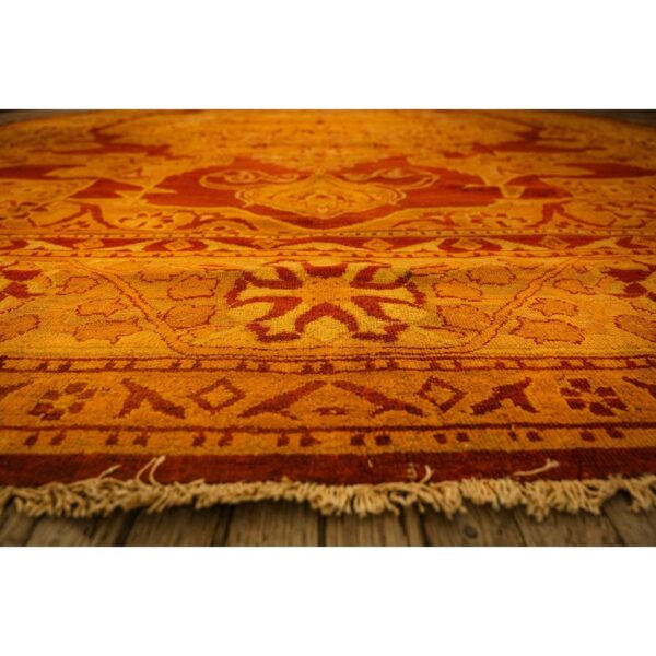 1900s red medallion traditional antique indian agra knotted wool gallery rug - detail view 2