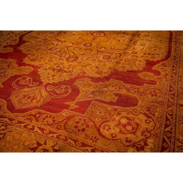 1900s red medallion traditional antique indian agra knotted wool gallery rug - detail view 3