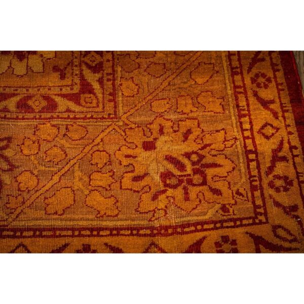 1900s red medallion traditional antique indian agra knotted wool gallery rug - detail view 4