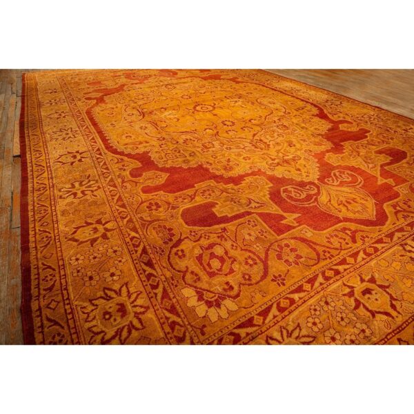 1900s red medallion traditional antique indian agra knotted wool gallery rug - detail view 6
