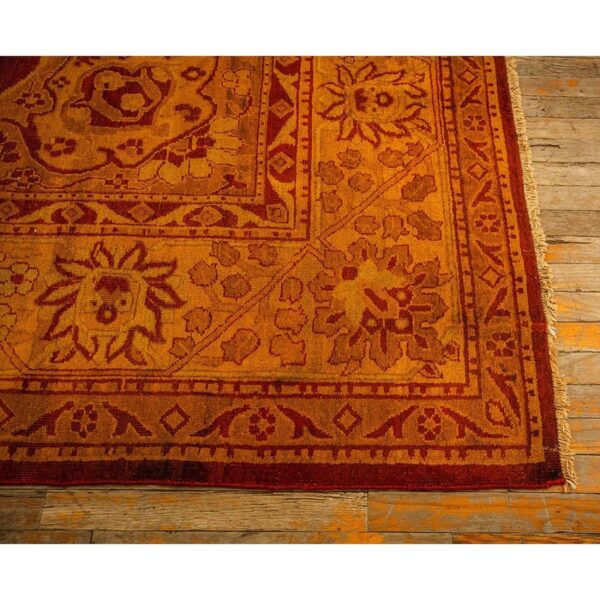 1900s red medallion traditional antique indian agra knotted wool gallery rug - detail view 7