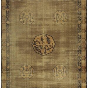 1900s Solid Brown Field Dragon Medallion Antique Chinese Handknotted Wool Rug