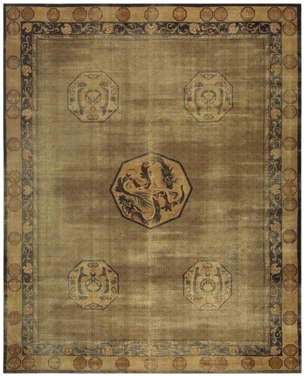 1900s solid brown field dragon medallion antique chinese handknotted wool rug 1 1900s solid brown field dragon medallion antique chinese handknotted wool rug