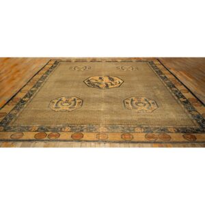 1900s Solid Brown Field Dragon Medallion Antique Chinese Handknotted Wool Rug - detail view 1