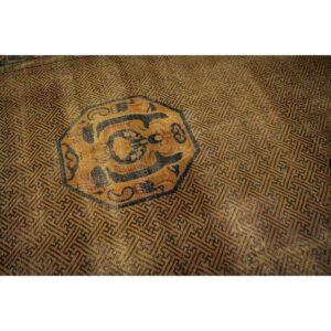 1900s Solid Brown Field Dragon Medallion Antique Chinese Handknotted Wool Rug - detail view 2