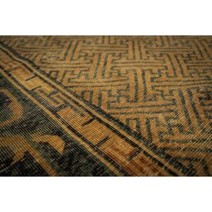 1900s Solid Brown Field Dragon Medallion Antique Chinese Handknotted Wool Rug - detail view 3