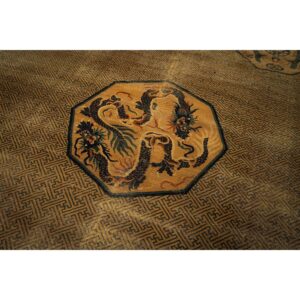1900s Solid Brown Field Dragon Medallion Antique Chinese Handknotted Wool Rug - detail view 4