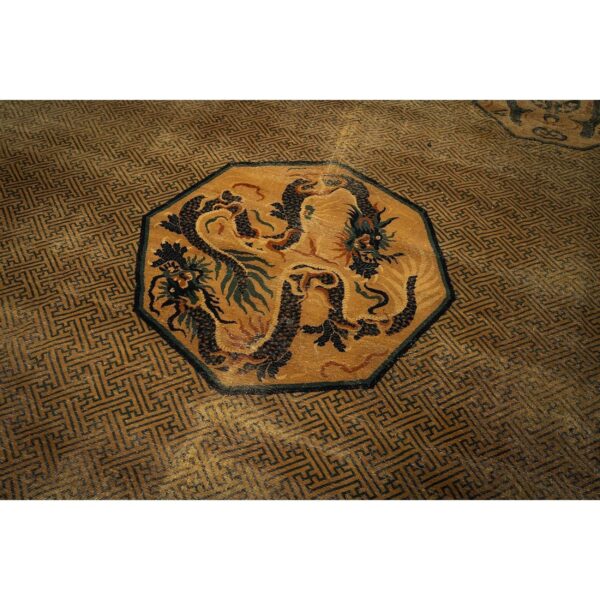 1900s solid brown field dragon medallion antique chinese handknotted wool rug 5 1900s solid brown field dragon medallion antique chinese handknotted wool rug - detail view 4