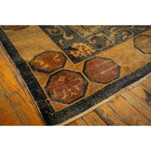 1900s Solid Brown Field Dragon Medallion Antique Chinese Handknotted Wool Rug - detail view 6