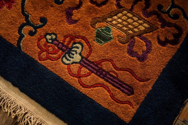 1920s antique blue navy grand scale medallion knotted wool chinese art deco rug 6 1920s antique blue navy grand scale medallion knotted wool chinese art deco rug - detail view 5