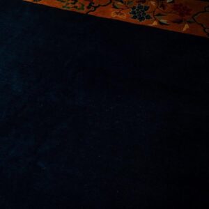 1920s Antique Blue Navy Grand Scale Medallion Knotted Wool Chinese Art Deco Rug - detail view 7