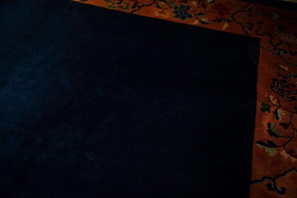 1920s antique blue navy grand scale medallion knotted wool chinese art deco rug 8 1920s antique blue navy grand scale medallion knotted wool chinese art deco rug - detail view 7