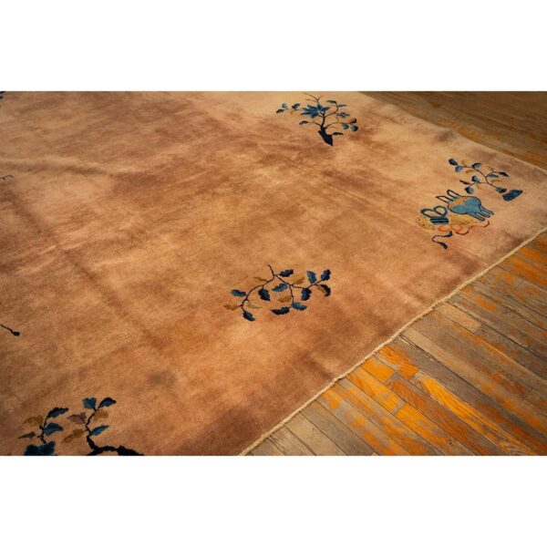 1920s antique caramel field floral handknotted wool chinese art deco carpet rug - detail view 4