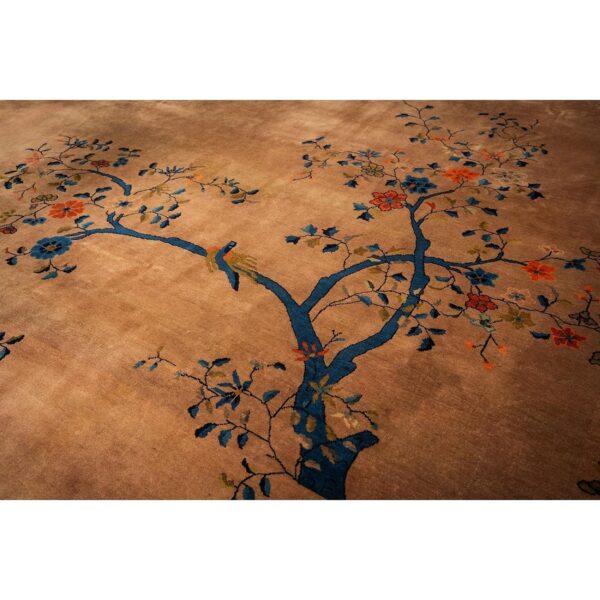 1920s antique caramel field floral handknotted wool chinese art deco carpet rug - detail view 6