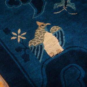 1920s Antique Deep Blue Field Pictorial "Shan Shui" Knotted Chinese Peking Rug - detail view 3