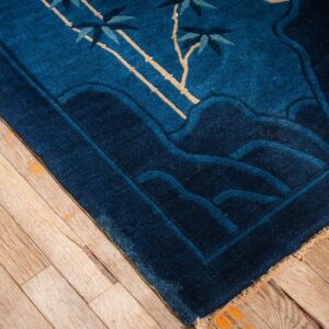 1920s Antique Deep Blue Field Pictorial "Shan Shui" Knotted Chinese Peking Rug - detail view 6