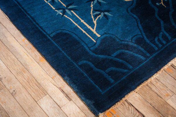 1920s antique deep blue field pictorial "shan shui" knotted chinese peking rug 7 1920s antique deep blue field pictorial "shan shui" knotted chinese peking rug - detail view 6