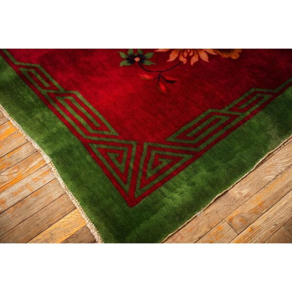 1920s antique fuschia asymmetrical floral handknotted wool chinese art deco rug - detail view 3