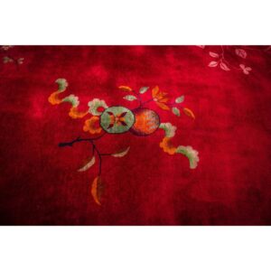 1920s Antique Fuschia Asymmetrical Floral Handknotted Wool Chinese Art Deco Rug - detail view 4