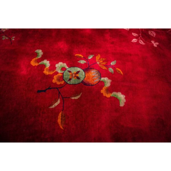 1920s antique fuschia asymmetrical floral handknotted wool chinese art deco rug - detail view 4