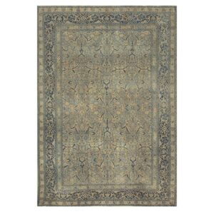 1920s Antique Gray Floral Shah Abbas Room Size Knotted Wool Tabriz Carpet Rug - detail view 1