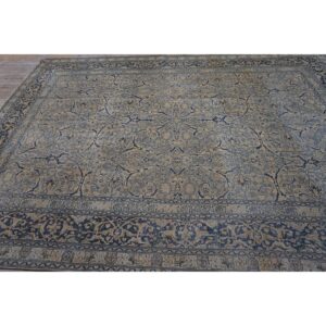 1920s Antique Gray Floral Shah Abbas Room Size Knotted Wool Tabriz Carpet Rug - detail view 3