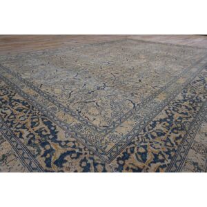 1920s Antique Gray Floral Shah Abbas Room Size Knotted Wool Tabriz Carpet Rug - detail view 6