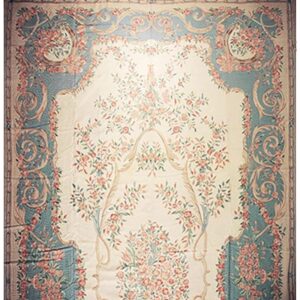 1920s Antique Ivory Floral Medallion India Agra Textile Chain Stitch Gallery Rug